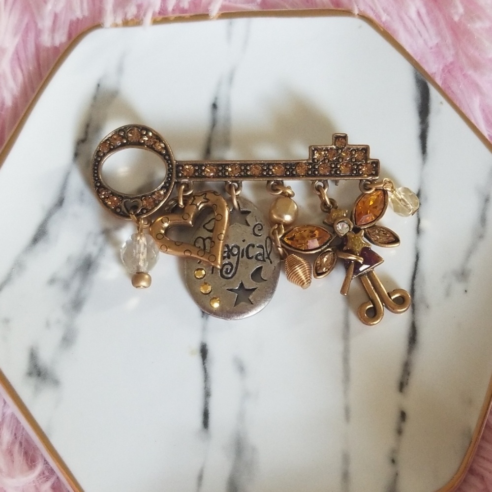 Key Shaped Brooches with Charms